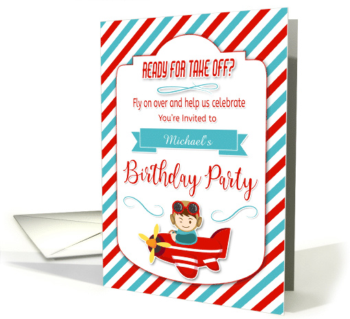 Airplane Birthday Party Invitation with Custom Name card (1604442)