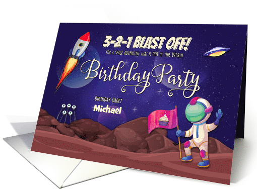 Custom Name Space Themed Birthday Party Invitation card (1605314)