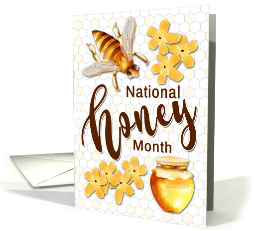 National Honey Month with Bee and Flowers card (1608544)