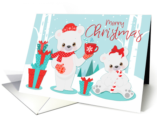 Polar Bears with Gifts in a Forest for Christmas card (1632032)