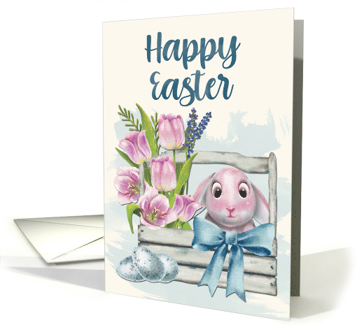 Bunny in a Crate with Tulips and Eggs for Happy Easter card (1661406)