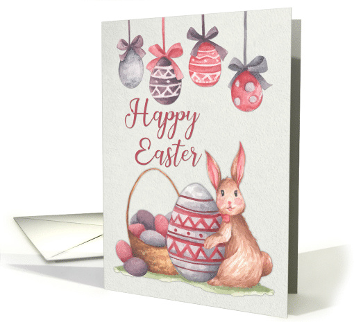 Vintage Watercolor Bunny with Eggs for Happy Easter card (1661462)