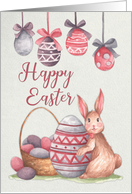 Vintage Watercolor Bunny with Eggs for Happy Easter card