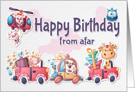 Cute Animals in Cars and Helicopter for Happy Birthday from Afar card