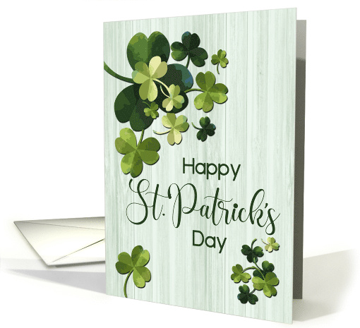 Watercolor Shamrocks with Wood Background for St Patricks Day card