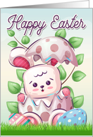 Rabbit in Easter Egg with Leaves for Happy Easter card