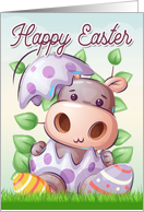 Hippo in a Easter Egg with Leaves and Grass for Happy Easter card