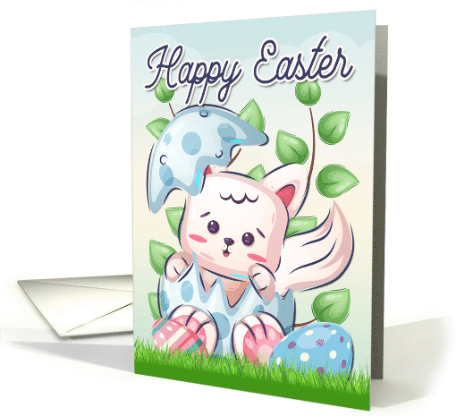 Kitten in a Easter Egg with Leaves and Grass for Happy Easter card