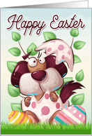 Doggie in a Easter Egg with Leaves and Grass for Happy Easter card