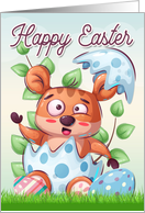 Hamster in a Easter Egg with Leaves and Grass for Happy Easter card