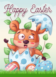 Hamster in a Easter Egg with Leaves and Grass for Happy Easter