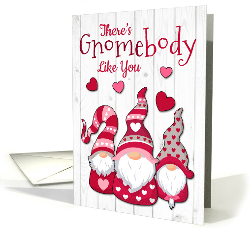 Three Gnomes for Valentine's Day Hand Written Crayon Like Font card