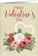 Rose Bouquet and White Heart for Happy Valentine’s Day card