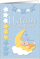 Welcome Baby Boy with Sleeping Fox and Moon card