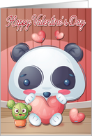 Panda Holding Heart with Cactus for Happy Valentine’s Day card