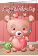 Bear Holding Heart with Cactus for Happy Valentine’s Day card