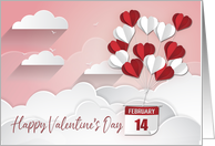 Day Calendar with Heart Balloons in Pink Sky for Valentines Day card