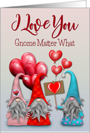 Three Gnomes and Hearts for Happy Valentines Day card
