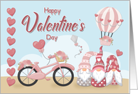 Gnomes with Bike and Heart Air Balloon for Happy Valentines Day card