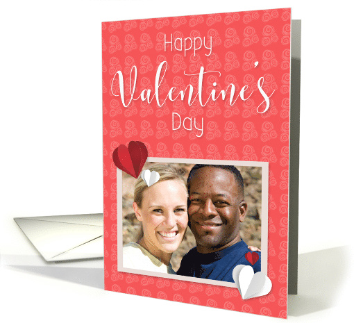 Custom Picture with Hearts and Roses for Happy Valentines Day card