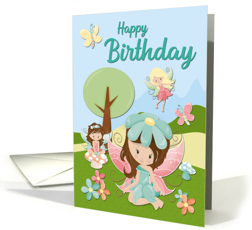 Little Fairies and Flowers for Happy Birthday card (1663774)