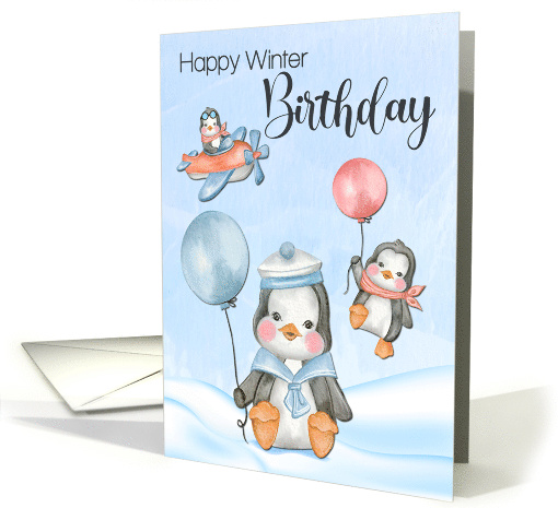 Cute Baby Penguins with Snow and Balloons and Airplane... (1664208)
