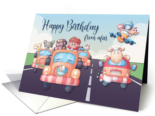 Set of Cars and Airplane with Animals for Happy Birthday card