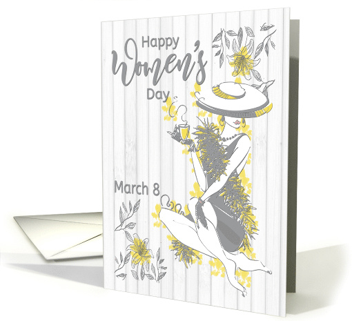 Sophisticated Woman with Grey Flowers for Happy Womens Day card