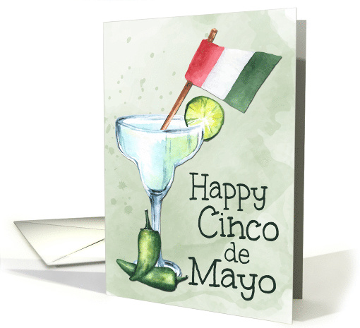 Margarita and Hot Peppers with Mexican Flag for Cinco de Mayo card