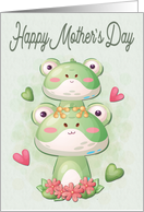Mother and Child Frogs for Mother Hearts and Flowers for Mothers Day card