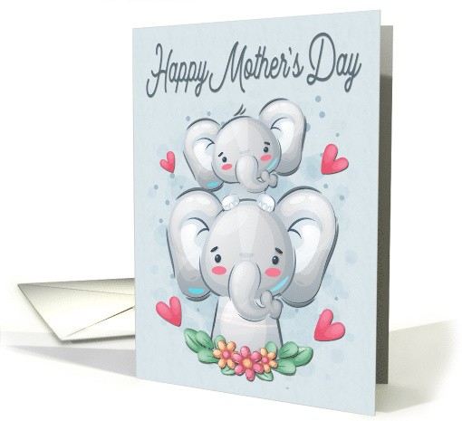Elephant Mother and Child for Mother with Hearts for Mother’s Day card