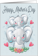 Elephant Mother and Child for Mother with Hearts for Mothers Day card