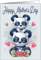 Panda Mother and Child For Mother Hearts and Flowers for Mothers Day card