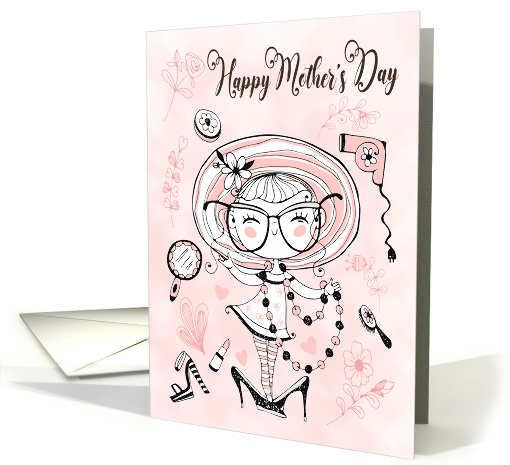 Hand Drawn Little Girl Dressed Up for Mothers Day card (1669268)