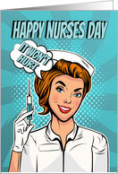 Nurse Giving a Shot with Comic Book Design for Nurses Day card