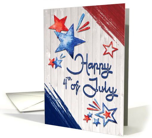 Happy 4th of July with Distressed Like Title and Wood Background card