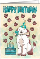 Happy Birthday with Watercolor Dog and Birthday Cake card