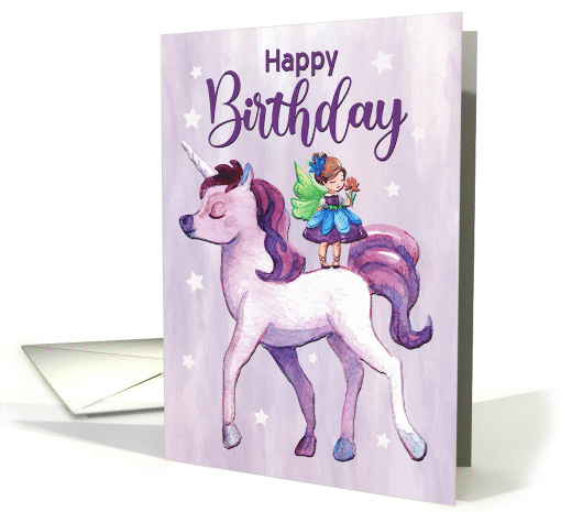 Happy Birthday with Watercolor Unicorn and Fairy card (1680210)