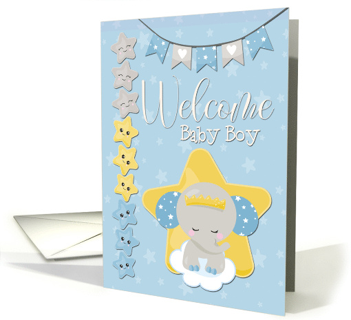 Welcome Baby Boy with Stars and Baby Elephant card (1680216)