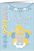 Welcome Baby Boy with Stars and Baby Elephant card