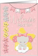 Welcome Baby Girl with Stars and Baby Elephant card