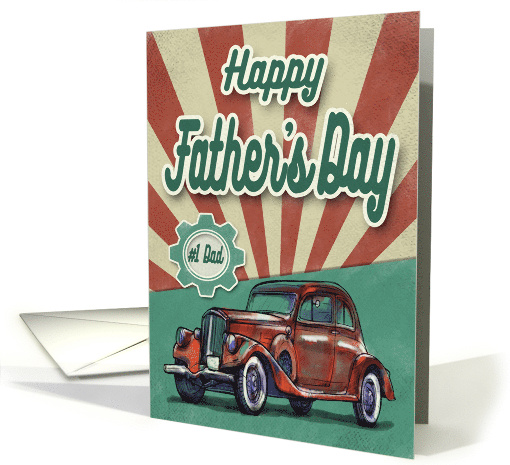 Retro Fathers Day with Red Coupe and Distressed Like Background card