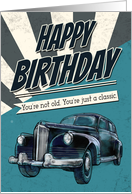 Retro Car Poster with Distressed Like Background for Happy Birthday card