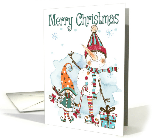 Merryn Christmas with Watercolor Snowman and Gnome card (1689766)