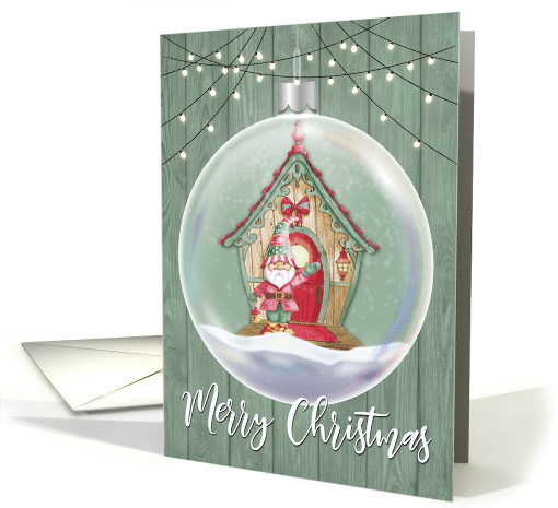 Merry Christmas with Gnome and House in Decoration Globe card