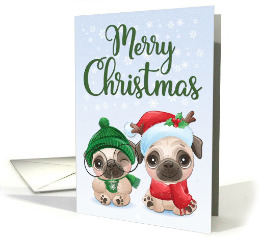 Pugs with Santa Hat for Merry Christmas card (1690266)