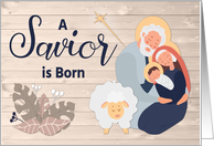 Christian Christmas with Nativity and Wood Background card