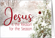 Christian Merry Christmas with Winter Background Jesus is the Reason card