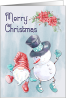 Merry Christmas with Dancing Snowman and Gnome card