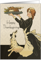 Vintage Happy Thanksgiving with Woman and Dog card